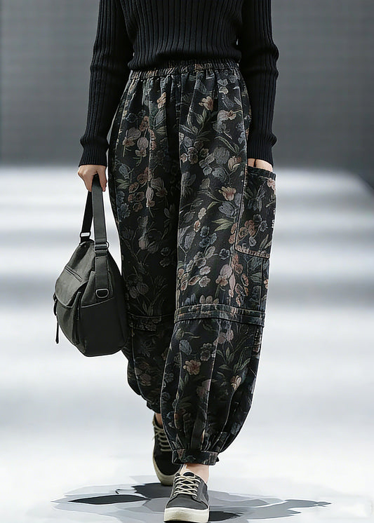 Elegant Print Denim Pants lantern Pants Cotton