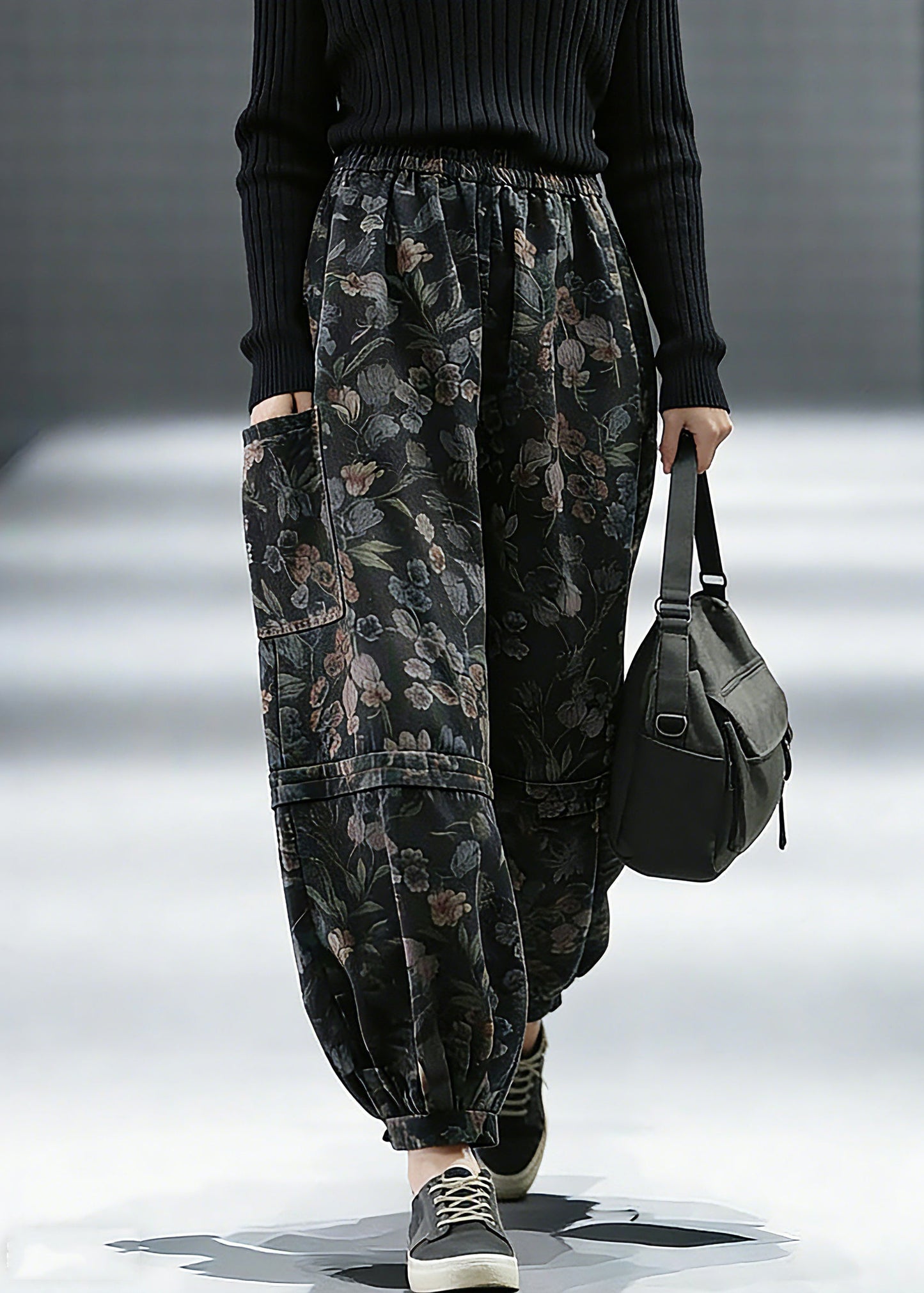 Elegant Print Denim Pants lantern Pants Cotton