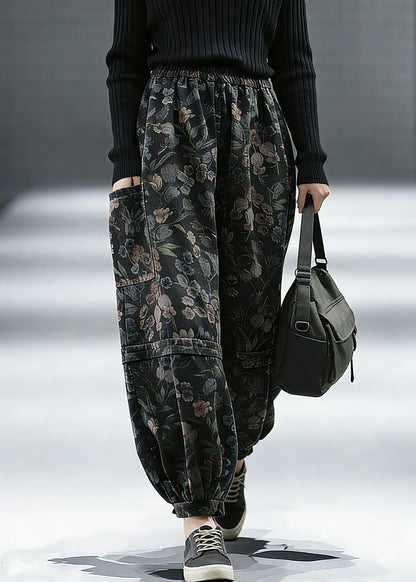 Elegant Print Denim Pants lantern Pants Cotton