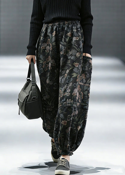 Elegant Print Denim Pants lantern Pants Cotton