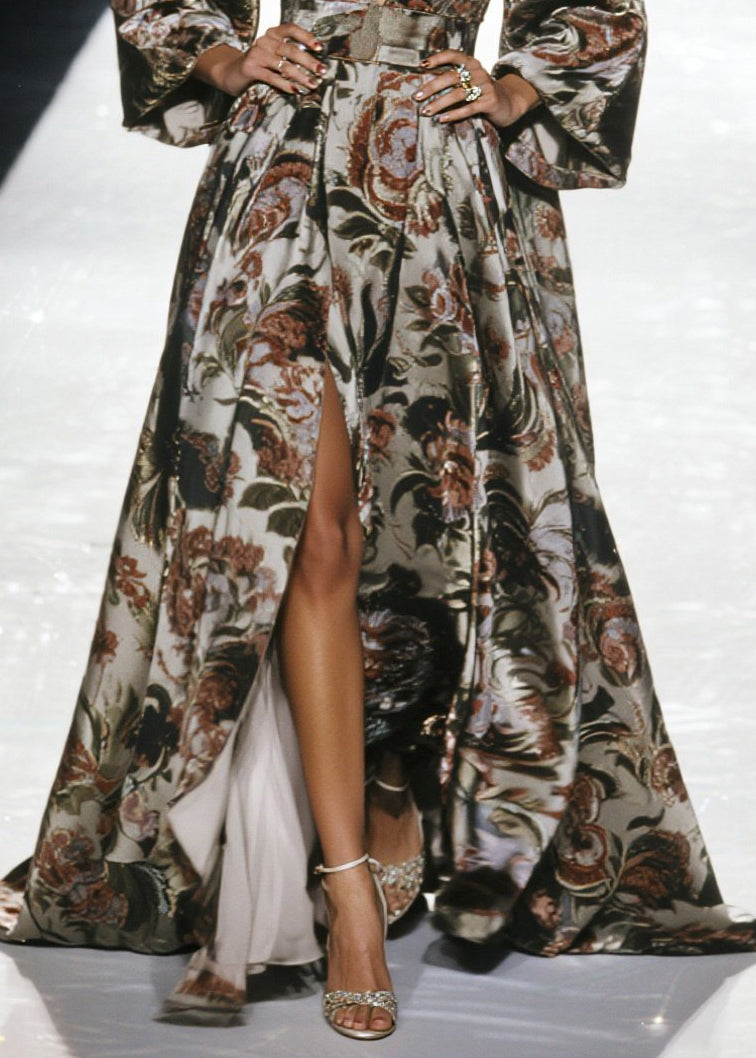 Elegante vestido túnica de gasa con dobladillo extra grande y estampado de primavera