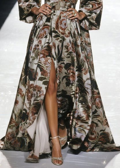 Elegante vestido túnica de gasa con dobladillo extra grande y estampado de primavera