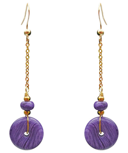 Elegante lila 14K Gold Kristall Tropfen Ohrringe