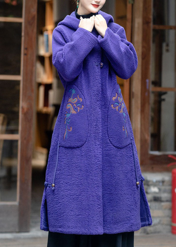 Elegante Lila Mit Kapuze Bestickt Quaste Teddy Kunstpelz Mäntel Winter