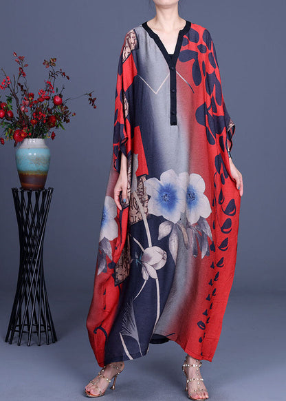 Elegante rote Knopf Fledermausflügelärmel Herbst Urlaubskleider