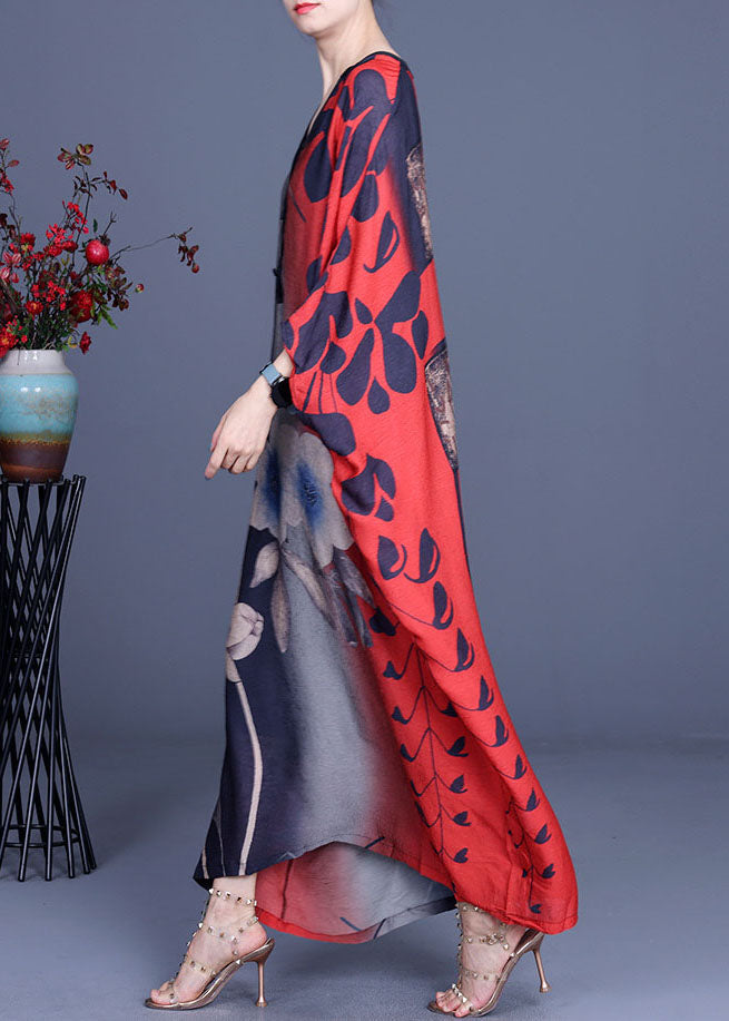 Elegante rote Knopf Fledermausflügelärmel Herbst Urlaubskleider