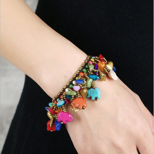 Elegantes, handgewebtes Charm-Armband mit Elefantenkugeln aus rotem Kupfer