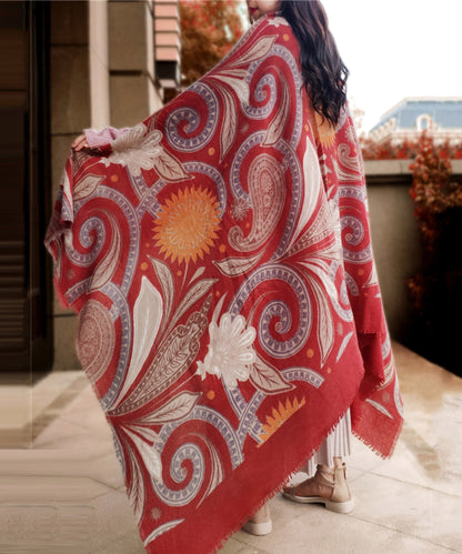 Elegant Red Print Wool Warm Scarf Shawl