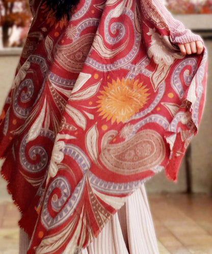 Elegant Red Print Wool Warm Scarf Shawl