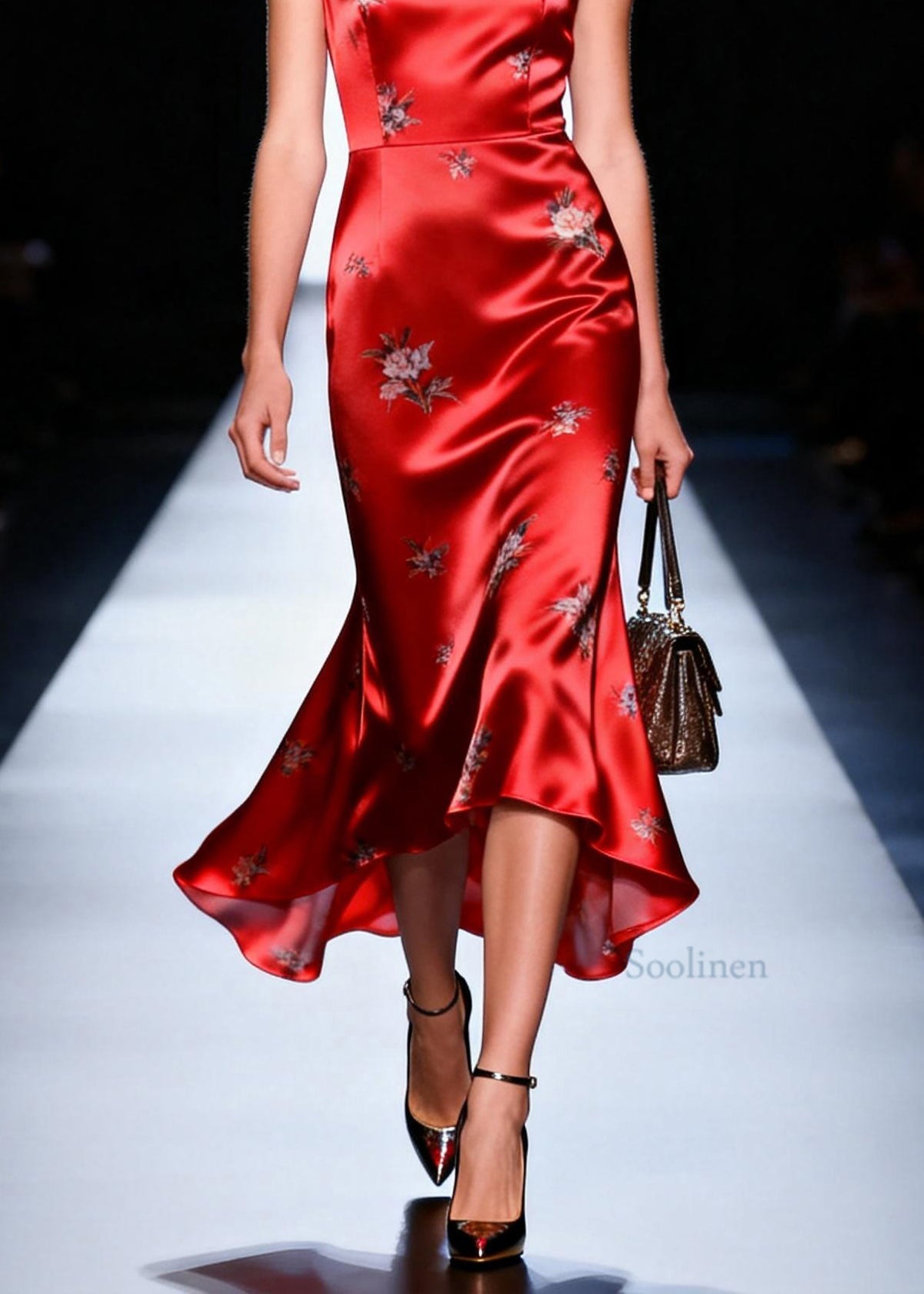 Elegant Red Square Collar Jacquard Silk Long Dress Summer