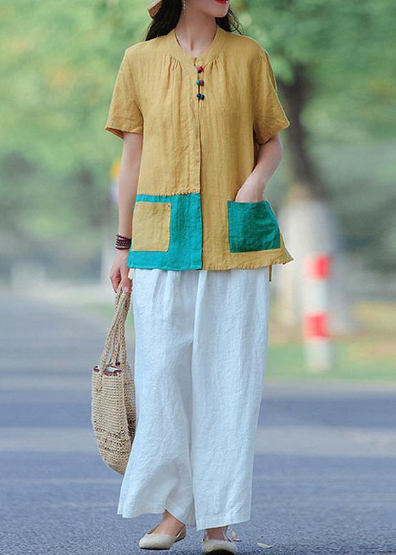 Elegant Red for women Omychic Cotton Literary Summer Cardigan Short Sleeve Shirt - SooLinen