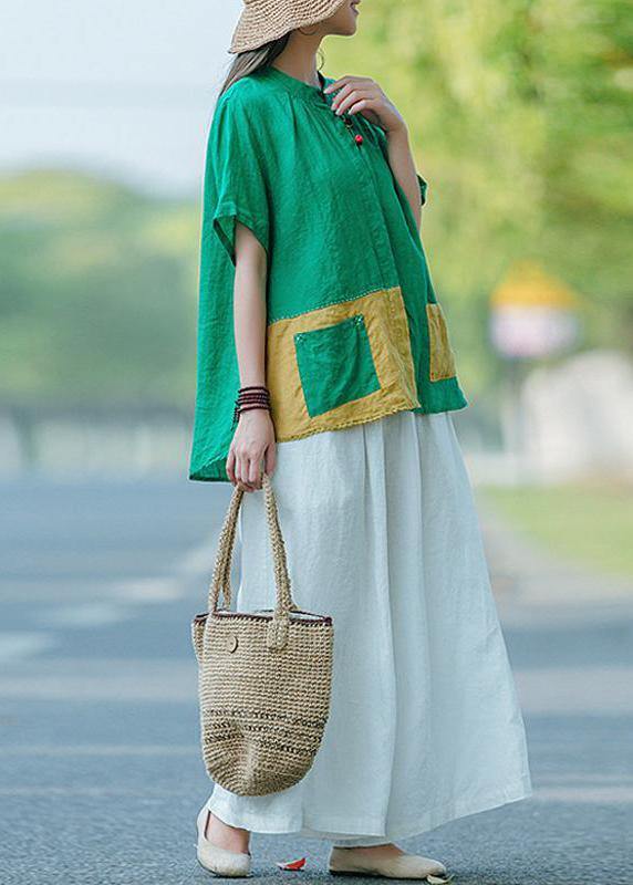 Elegant Red for women Omychic Cotton Literary Summer Cardigan Short Sleeve Shirt - SooLinen