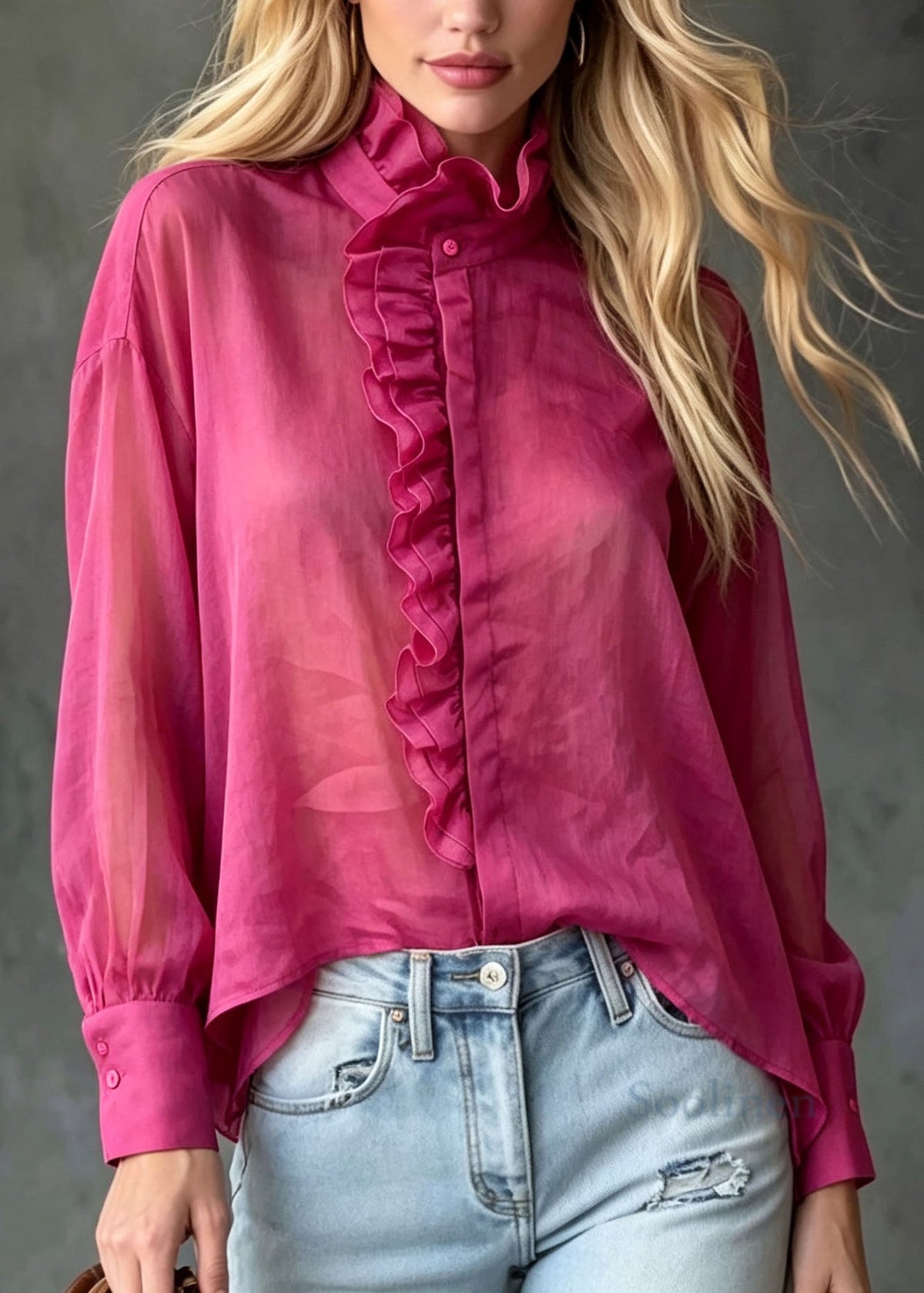 Elegant Rose Ruffled Patchwork Cotton Shirts Top Fall