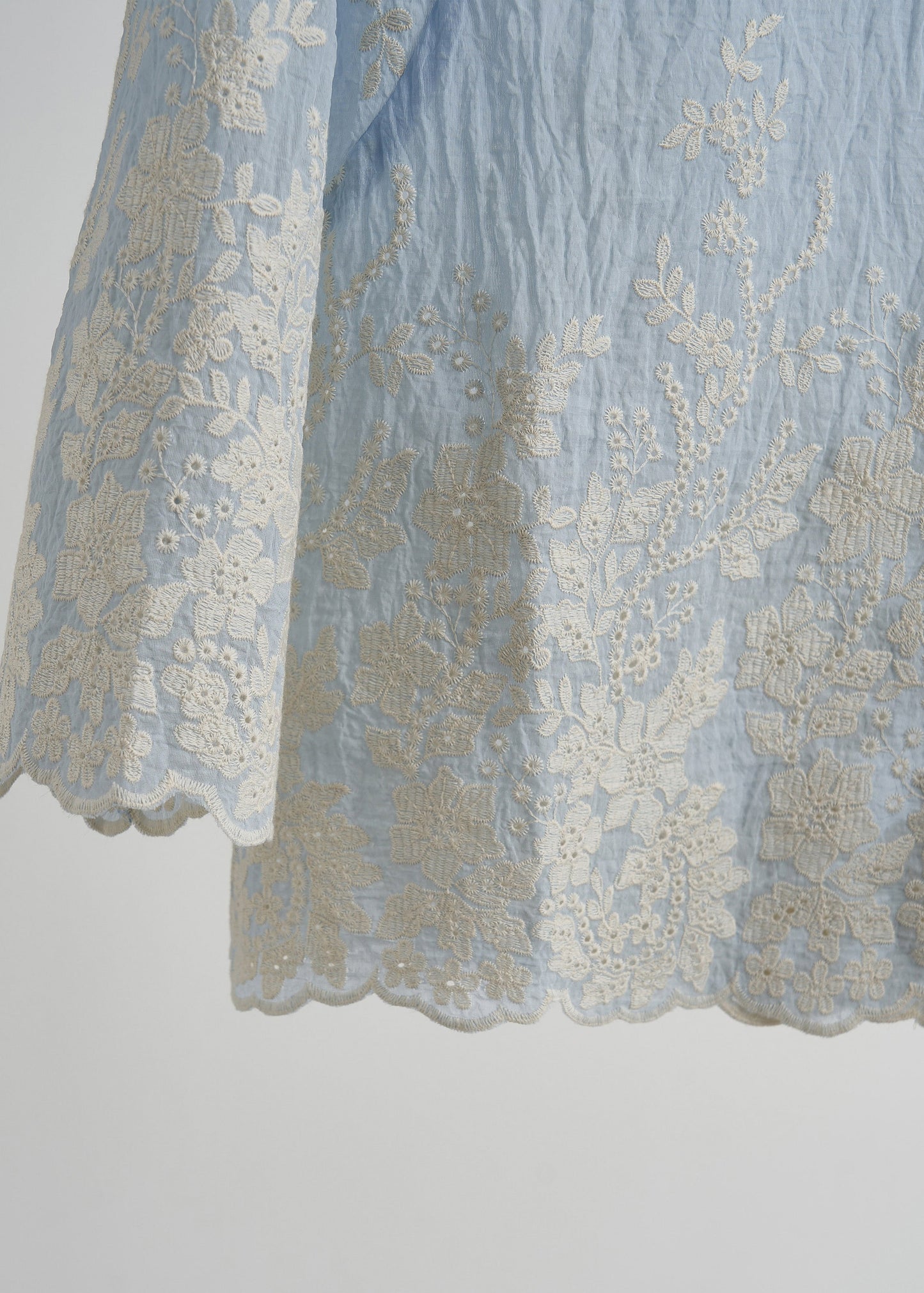 Elegant Sky Blue Embroidered Cotton Tops Spring