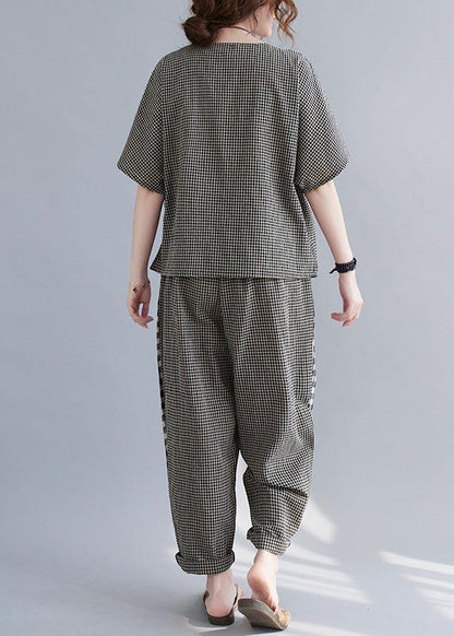 Elegant Small grid Patchwork asymmetrical design Two Piece Set Women Clothing - SooLinen