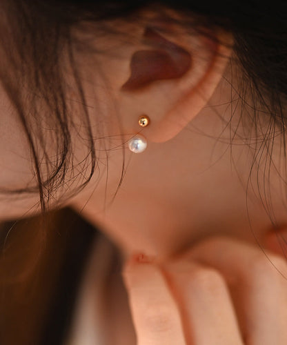 Elegant Sphere Rear Mounted Pearl Gold Plated Stud Earrings