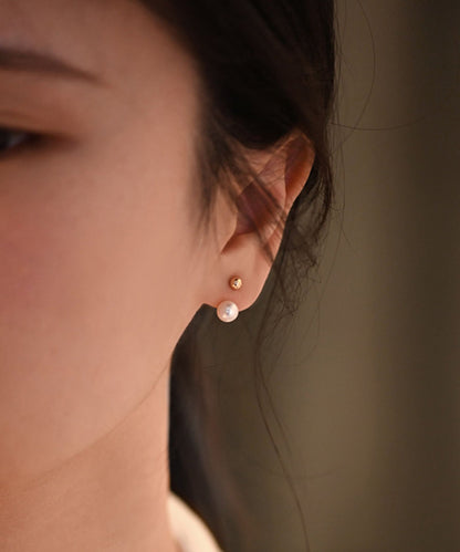 Elegant Sphere Rear Mounted Pearl Gold Plated Stud Earrings