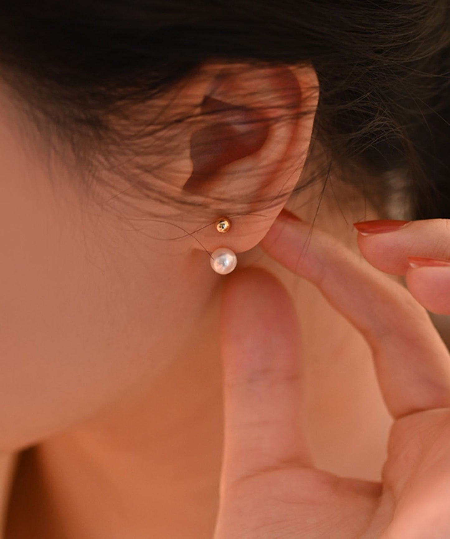 Elegant Sphere Rear Mounted Pearl Gold Plated Stud Earrings