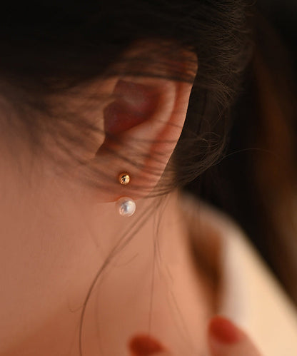 Elegant Sphere Rear Mounted Pearl Gold Plated Stud Earrings