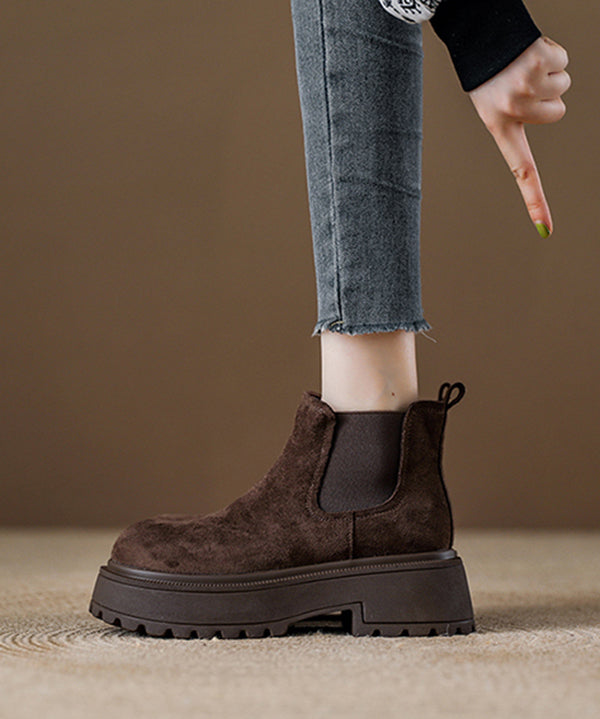 Botas de plataforma cómodas y elegantes con empalme en ante color café