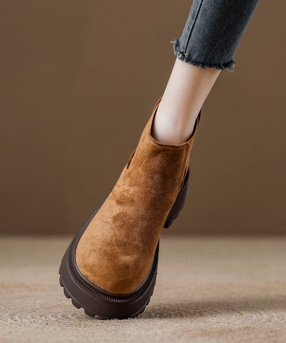 Botas de plataforma cómodas y elegantes con empalme en ante color café