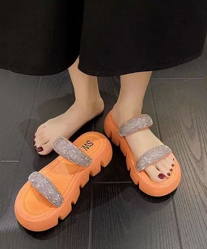 Elegante Splicing Plateau Slide Sandalen Peep Toe Grün Zirkon