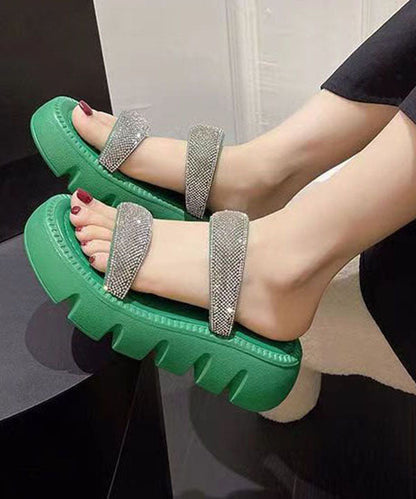 Elegante Splicing Plateau Slide Sandalen Peep Toe Grün Zirkon