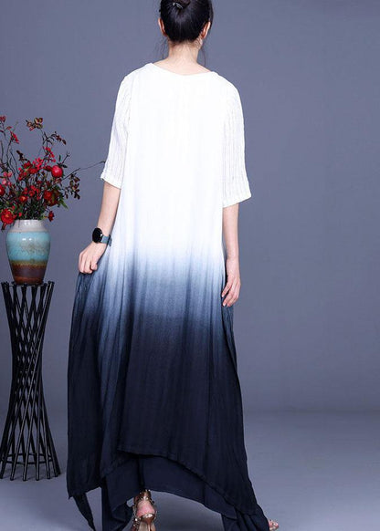 Elegant Striped Tie Dye asymmetrical design Cotton Linen Summer Dress - SooLinen