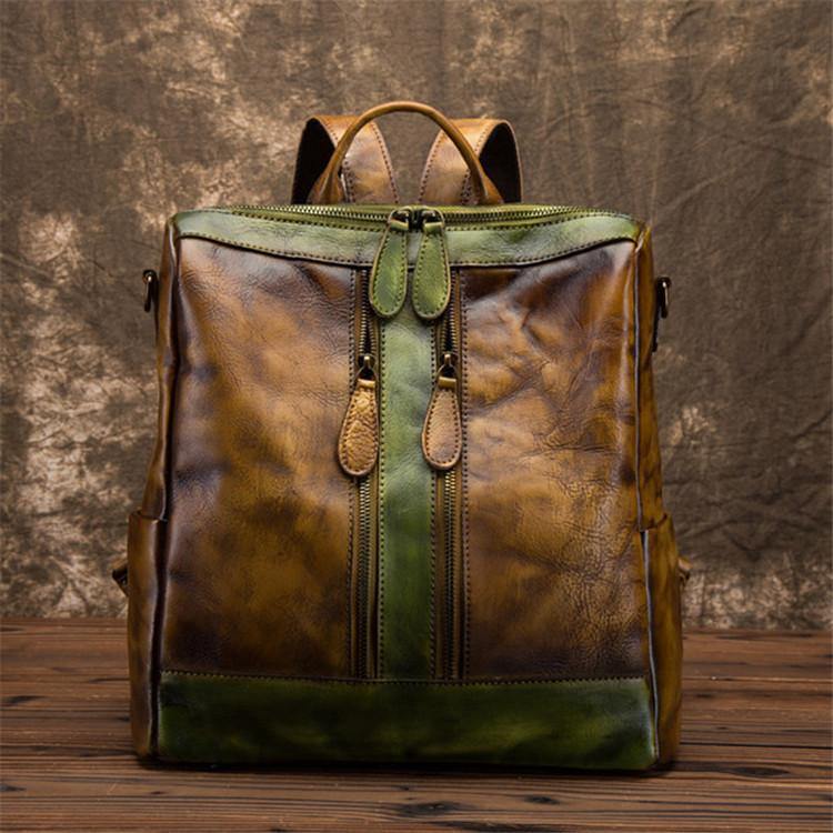 Elegant Surroundings Casual Travel yellow Color Matching Leather Backpack - SooLinen