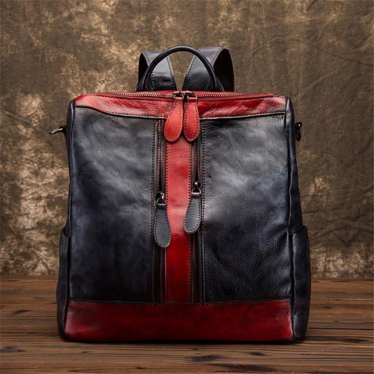 Elegant Surroundings Casual Travel yellow Color Matching Leather Backpack - SooLinen