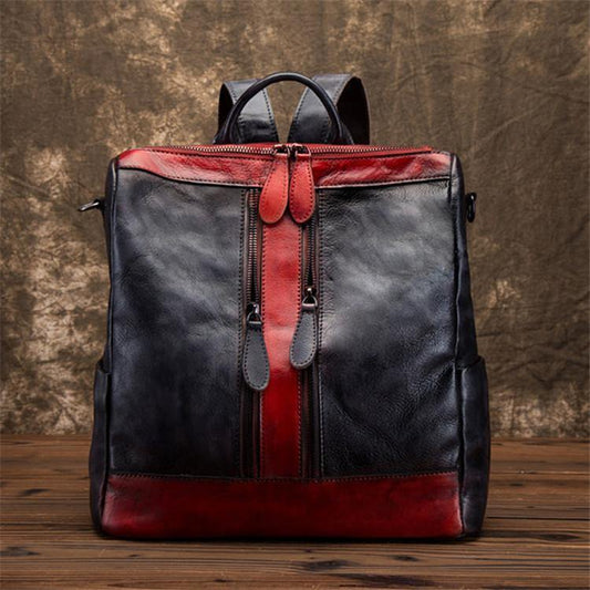 Elegant Surroundings Casual Travel yellow Color Matching Leather Backpack - SooLinen