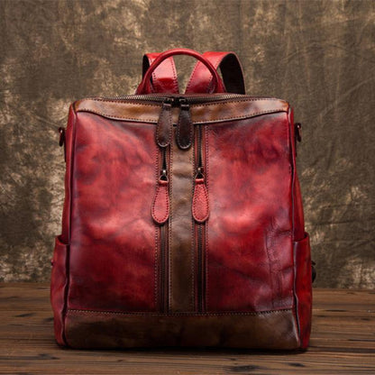 Elegant Surroundings Casual Travel yellow Color Matching Leather Backpack - SooLinen