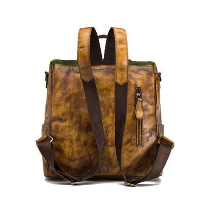 Elegant Surroundings Casual Travel yellow Color Matching Leather Backpack - SooLinen