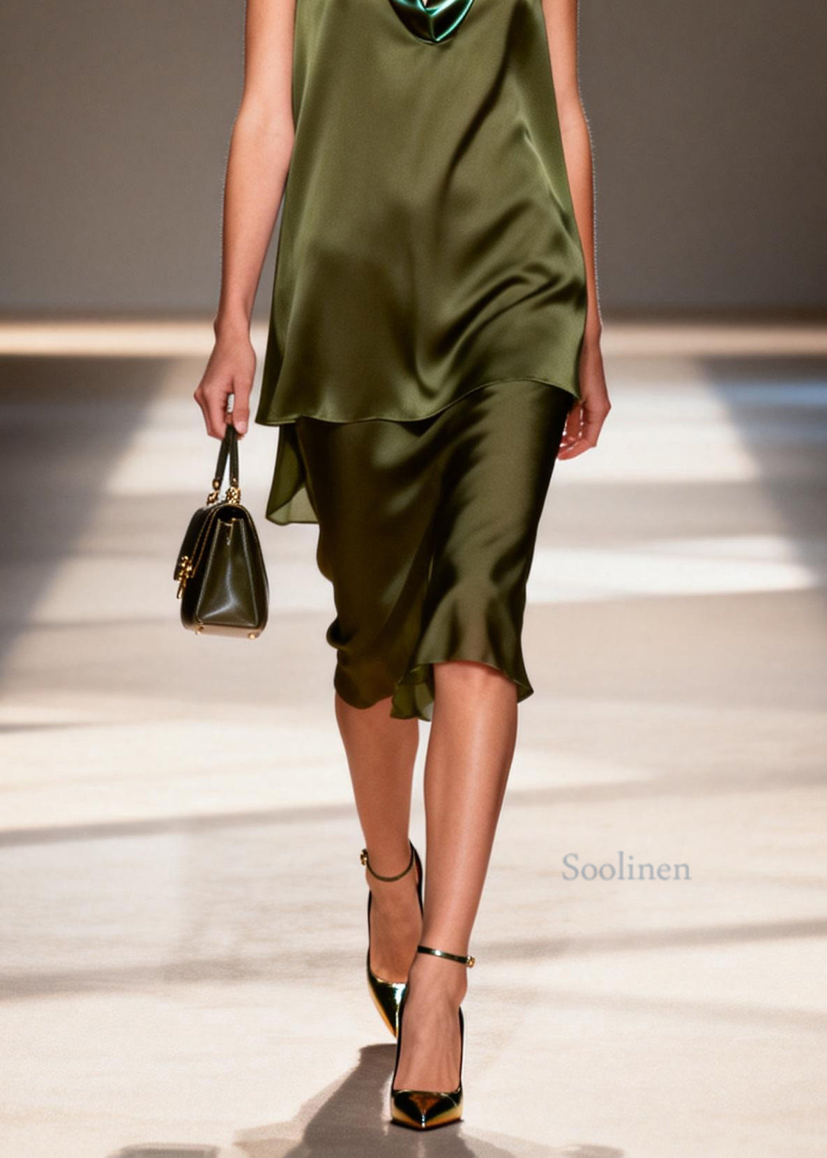 Elegant V Neck Patchwork False Two Pieces Silk Dresses Sleeveless