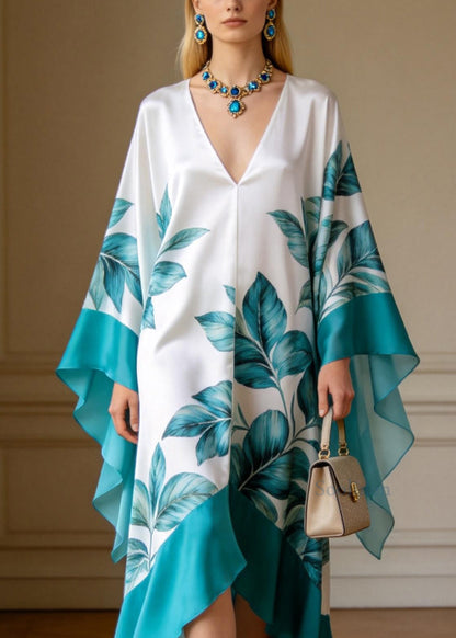 Elegant V Neck Print Patchwork Chiffon Long Dresses Summer