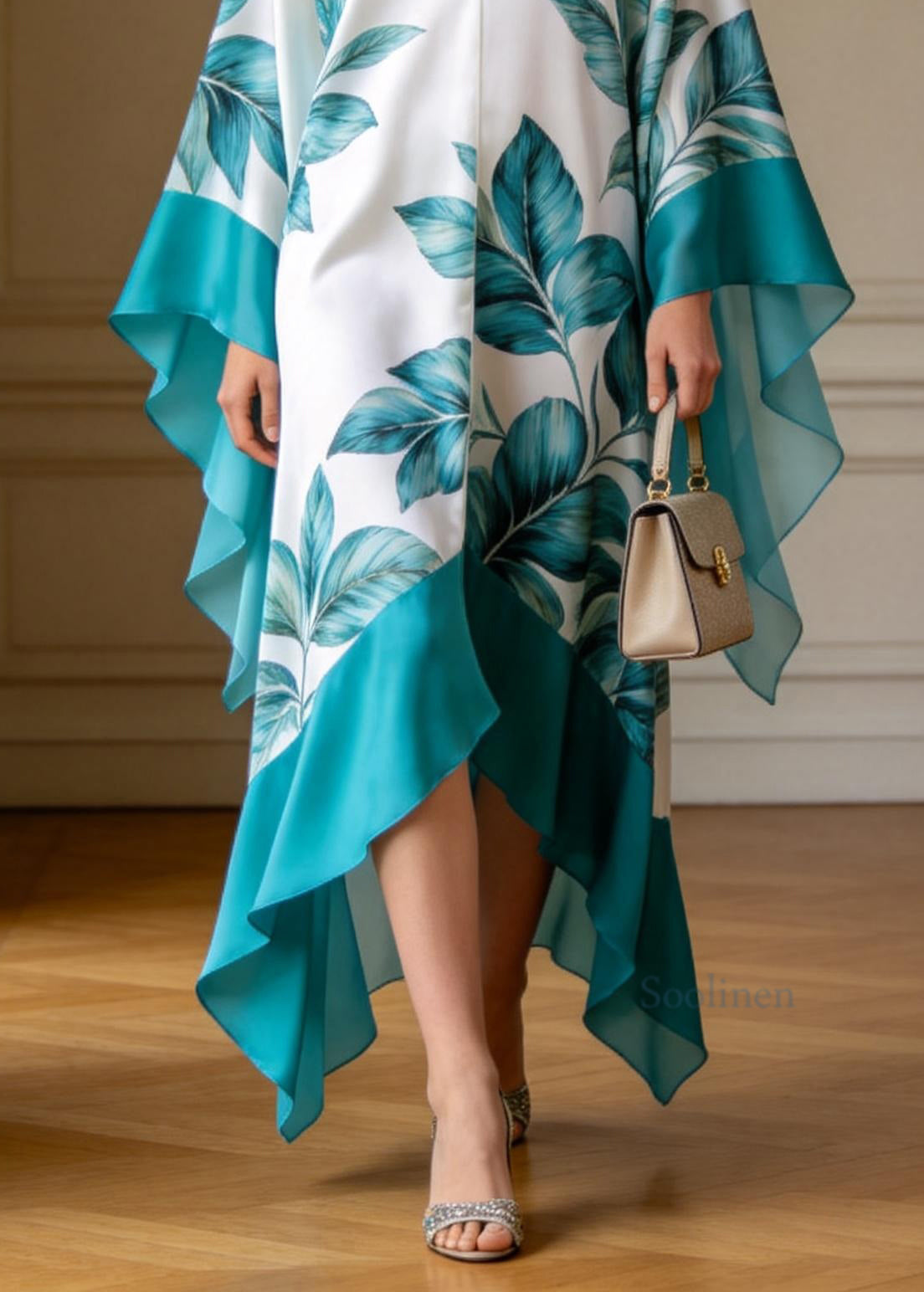 Elegant V Neck Print Patchwork Chiffon Long Dresses Summer