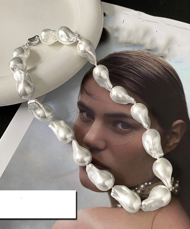 Elegant White Alloy Asymmetrical Pearl Gratuated Bead Necklace