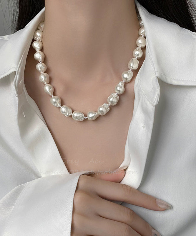 Elegant White Alloy Asymmetrical Pearl Gratuated Bead Necklace