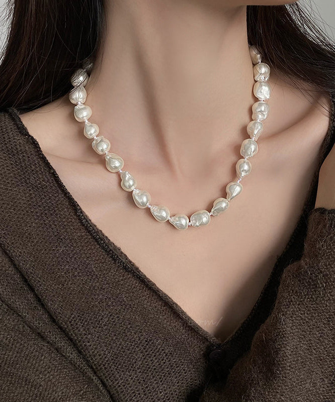 Elegant White Alloy Asymmetrical Pearl Gratuated Bead Necklace