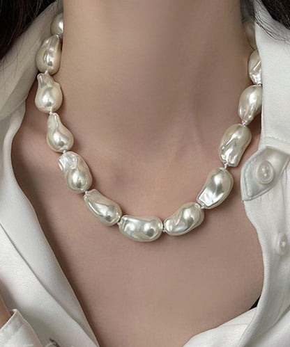 Elegant White Alloy Asymmetrical Pearl Gratuated Bead Necklace