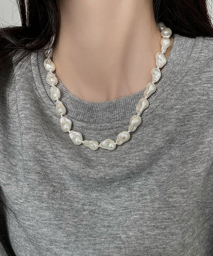 Elegant White Alloy Asymmetrical Pearl Gratuated Bead Necklace