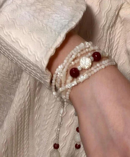 Elegant White Alloy Beading Agate Charm Bracelet