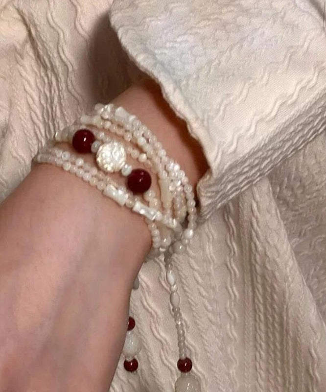 Elegant White Alloy Beading Agate Charm Bracelet