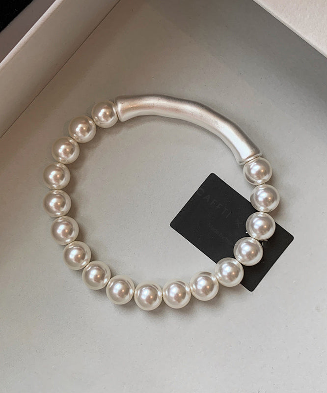 Elegant White Alloy Pearl Bamboo Joint Bangle