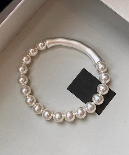 Elegant White Alloy Pearl Bamboo Joint Bangle