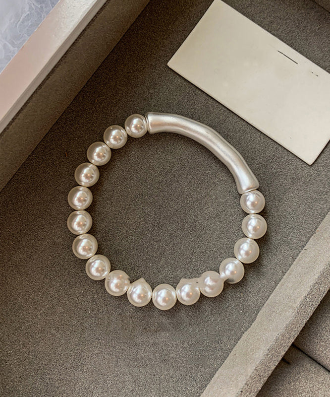 Elegant White Alloy Pearl Bamboo Joint Bangle