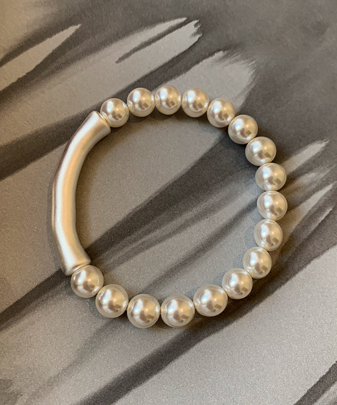 Elegant White Alloy Pearl Bamboo Joint Bangle