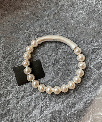 Elegant White Alloy Pearl Bamboo Joint Bangle