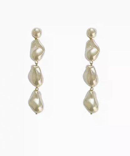 Elegant White Alloy Pearl Tassel Drop Earrings