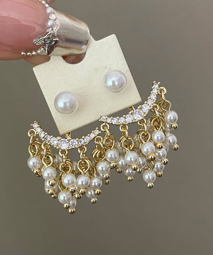 Elegant White Copper Alloy Acrylic Pearl Tassel Stud Earrings